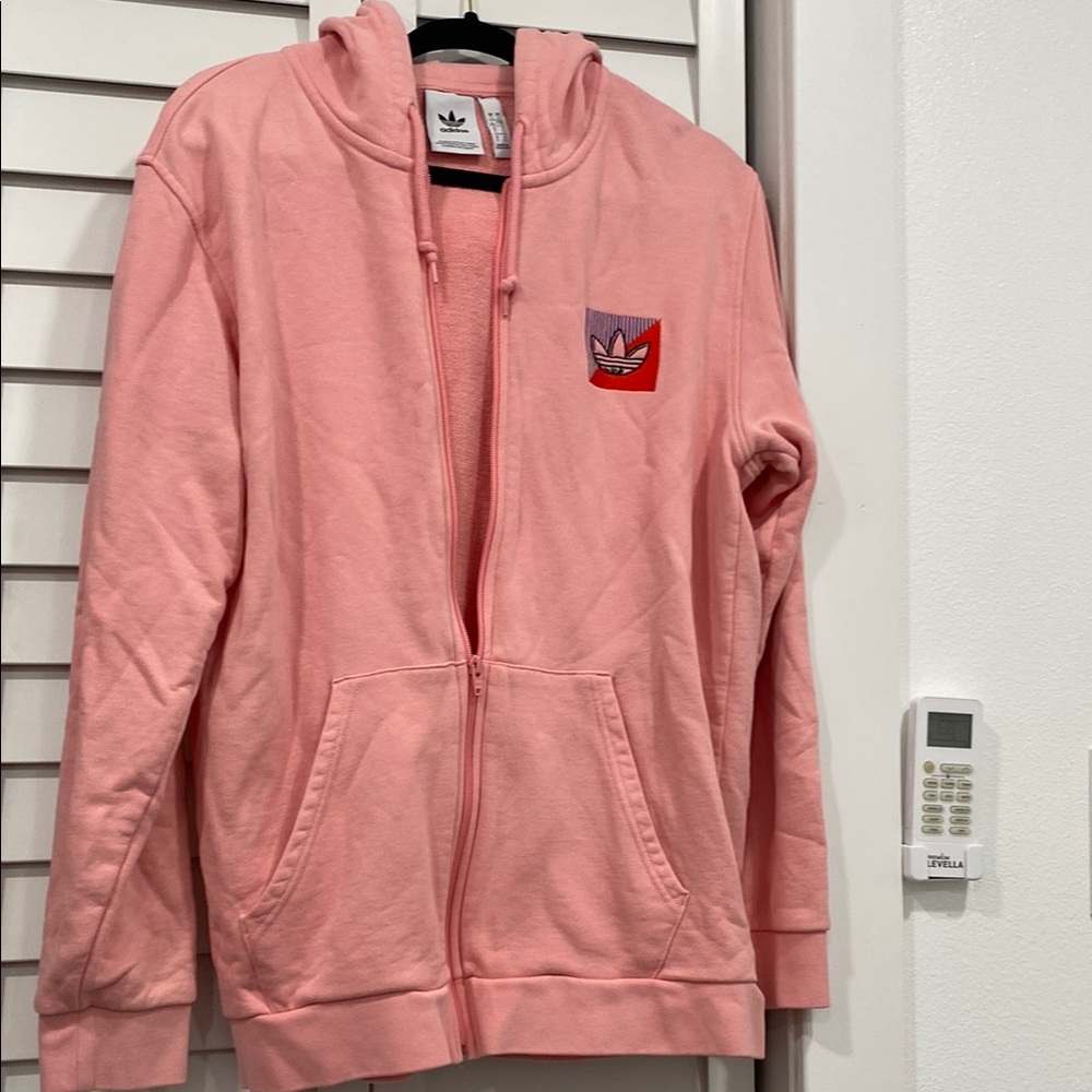 Adidas Pink Zip-Up Hoodie Jacket with Relaxed Fit